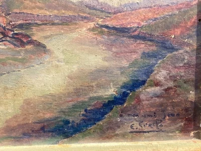 TABLEAU ANCIEN H/TOILE ECOLE DE PONT -AVEN- NABIS - L'AVEN SIGNÉ _E. CORELLO - Photo 1/4