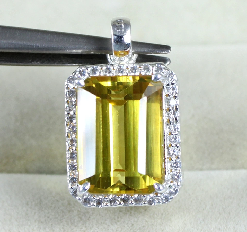 Colgante certificado piedras preciosas talla esmeralda zafiro amarillo natural de 15,48 quilates/15 mm Foto 2 de 4