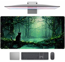 Kawaii Green Forest Desk Pad Mouse Pad Cute Black Cat Desk Mat, XXL Extended ...