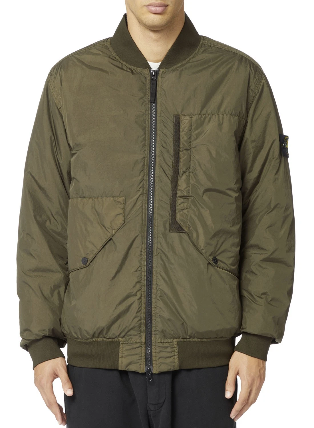 Giacca uomo Stone Island tinta in capo Crinkle Reps piccola oliva nuova con etichetta