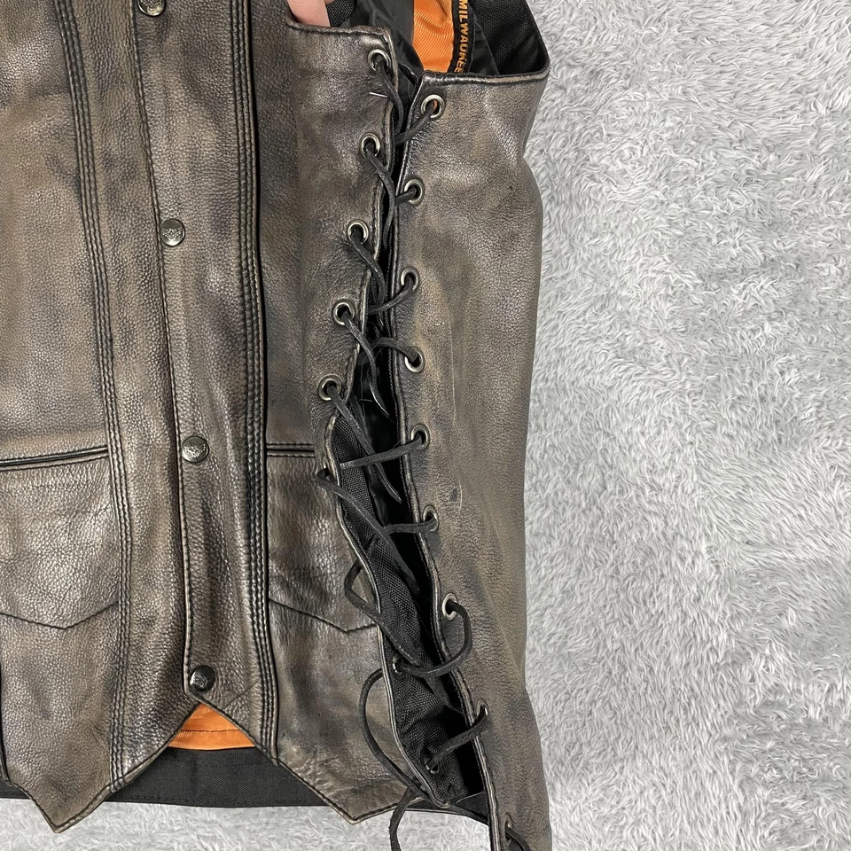 Milwaukee Leather Vest Mens 2XL Brown Distressed Side Lace Biker Motorcycle - Image 3 of 4
