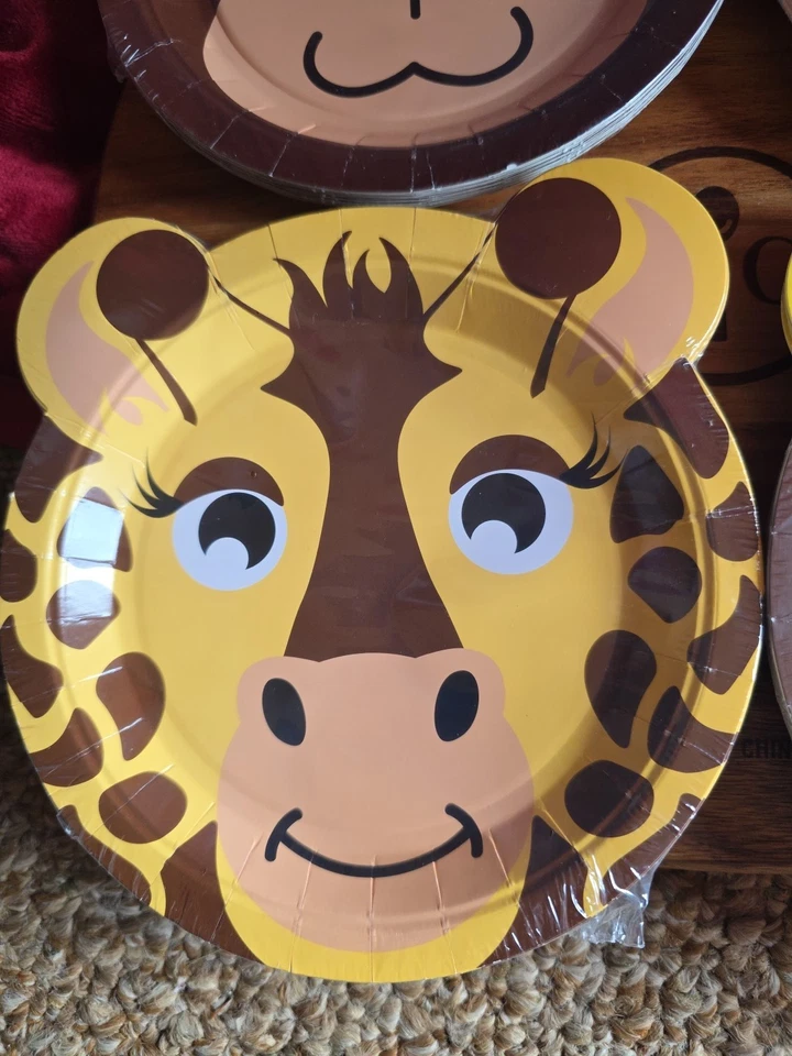 Nuevos platos de papel sellados para fiesta de animales de zoológico 14 unidades (4) león tigre mono jirafa Foto 2 de 4