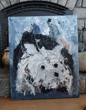 24x20 Original Abstract/Impressionist Impasto Painting Westie White Terrier Dog