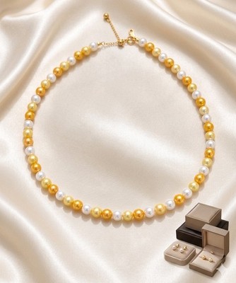 16 Zoll echte Ombre Süßwasserperlen Halskette 6 mm - S925 Gold mehrfarbiger Farbverlauf