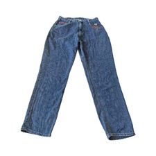 Vtg Mickey  Co Womans Embroidered Blue Denim Jeans 90s High Rise Straight