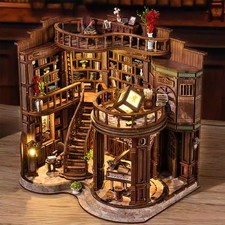 3D Wooden Book Nook Kit Miniature House DIY Book Hall Model LED Bookshelf Decor