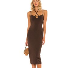 Lovers  Friends Brown Bodycon Slip Midi Dress MEDIUM Cocktail Jersey 188 NEW