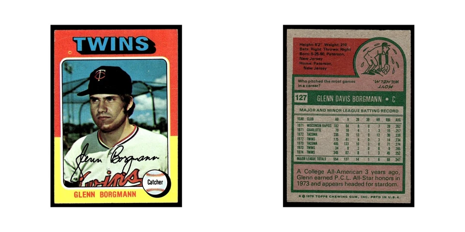 Glenn Borgmann 1975 Topps #127 Minnesota Twins Baseball Card EX - Image 3 of 3