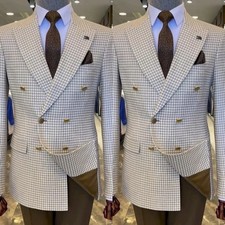 Houndstooth Men's Suit Dogstooth Double Breasted Blazer Business Prom Jacket