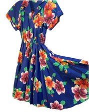 VTG Act 1 Sz 11/12 Tropical Hawaiian Print Dress Tiki Full Skirt 50s 60s Retro