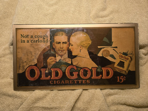 Antique 1920's-30's  Glass Framed Old Gold Cigarette Advertising Sign