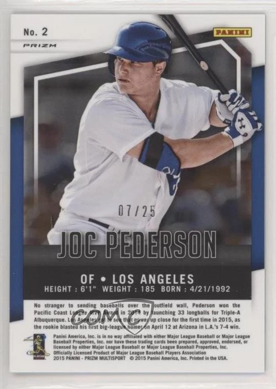 2015-16 Panini Prizm Multi-Sport Silver Prizm /25 Joc Pederson #2 Rookie RC - Image 2 of 2