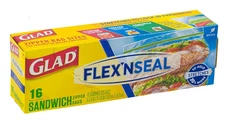 Glad FLEXN SEAL Zipper Food Storage Sandwich Bags, 16 Count