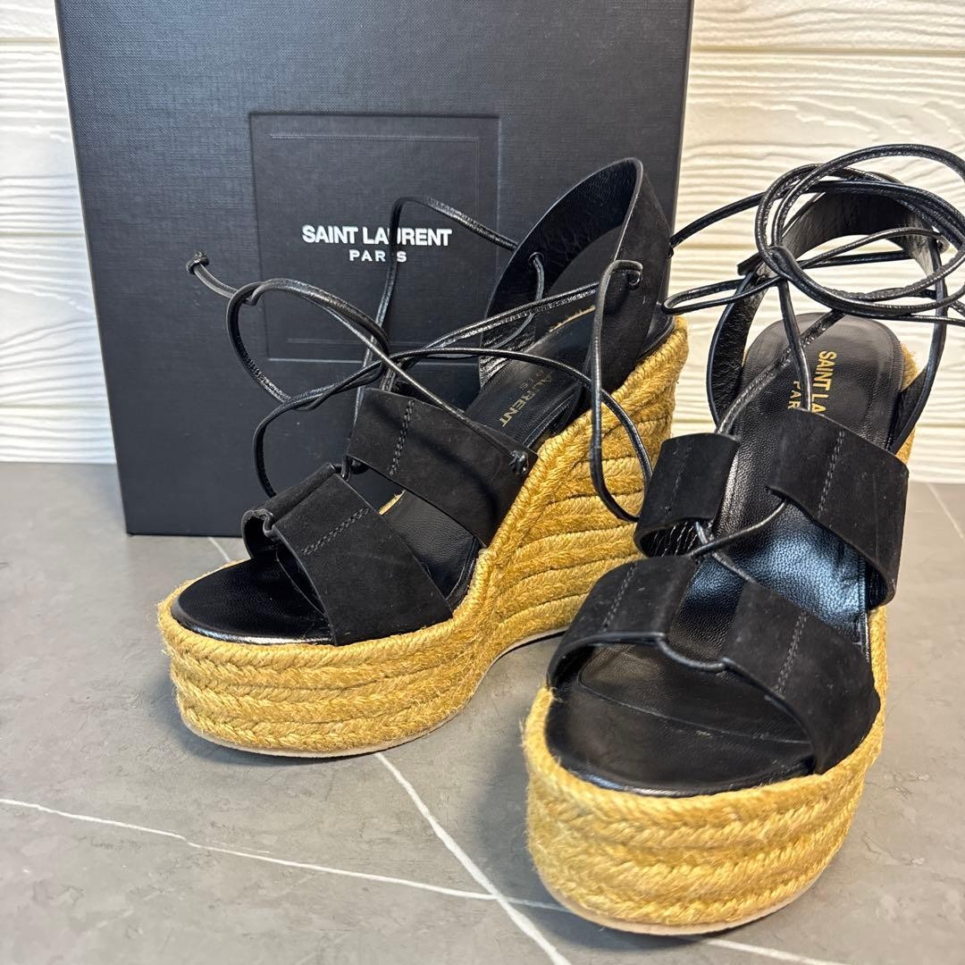 Saint Laurent Paris Sandals Shoes EU 36.5 US 6.5 Black Beige Authentic