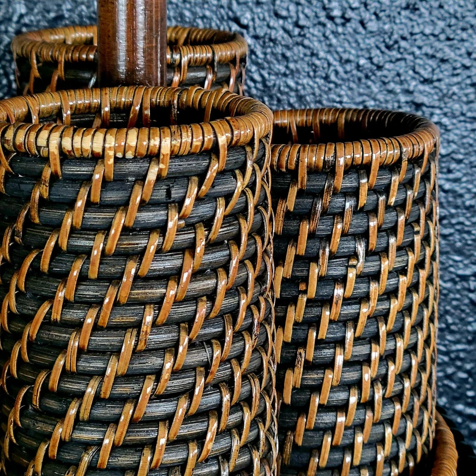 Handwoven Round Rattan  Wicker Utensil Flatware Office Caddy Organizer  - Image 3 of 4
