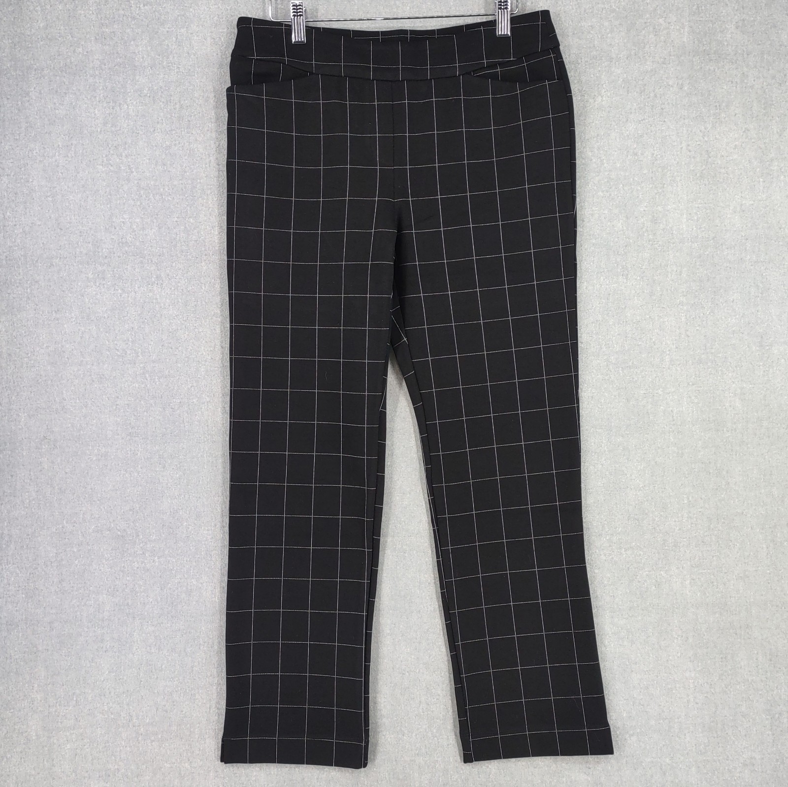 Urban Diction Pants Womens Large Black Windowpane Plaid Pull On Stretch Ankle