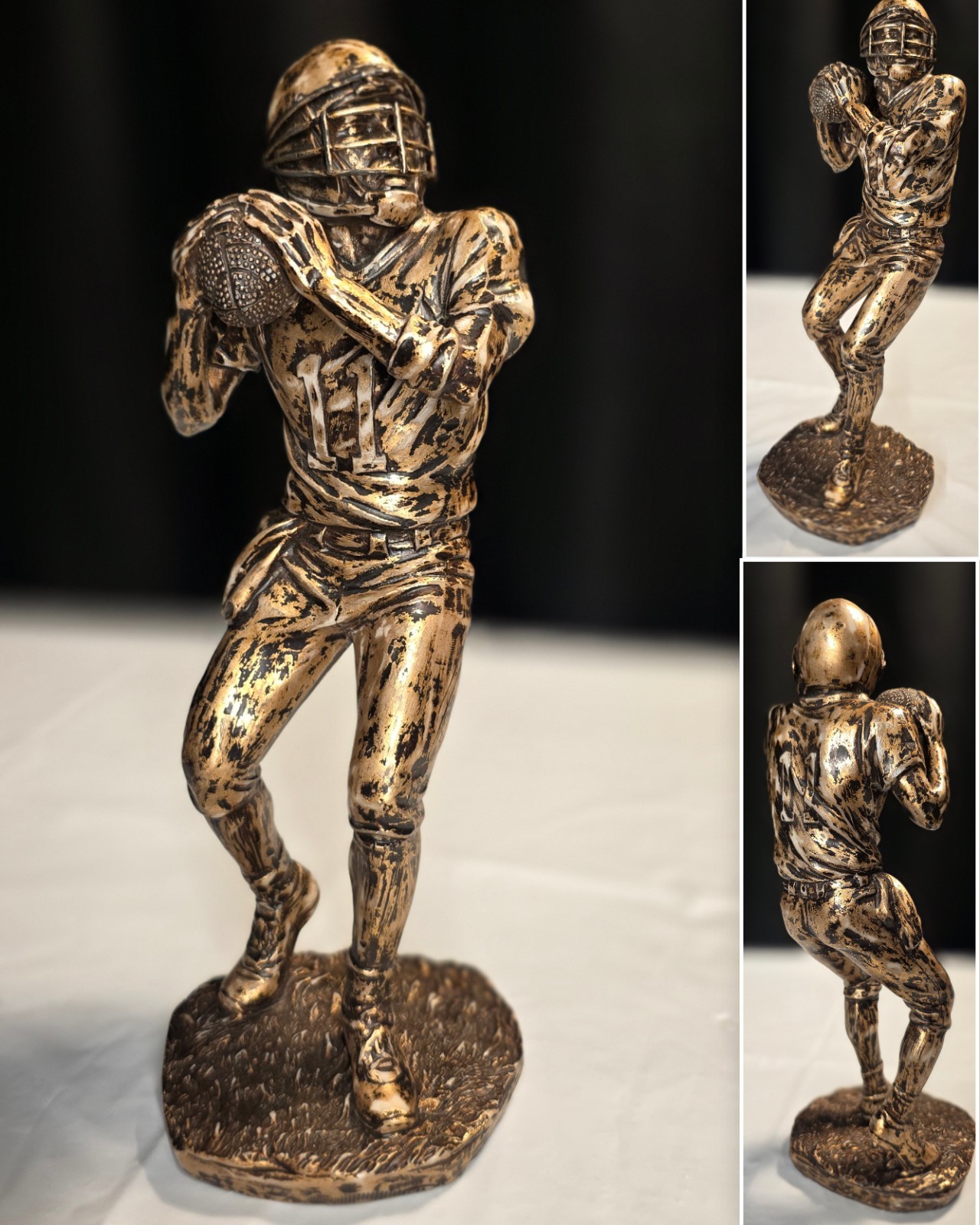 Gold/Black Resin Football Quarterback Figurine 3D Effect Antique Finish