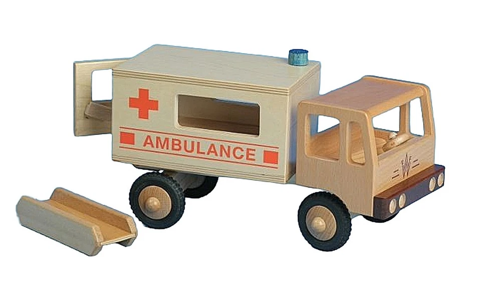 LKW Krankentransport - Werdauer Holzspielzeug Holz Rettungs KTW Wagen Fahrzeug - Bild 1 von 1