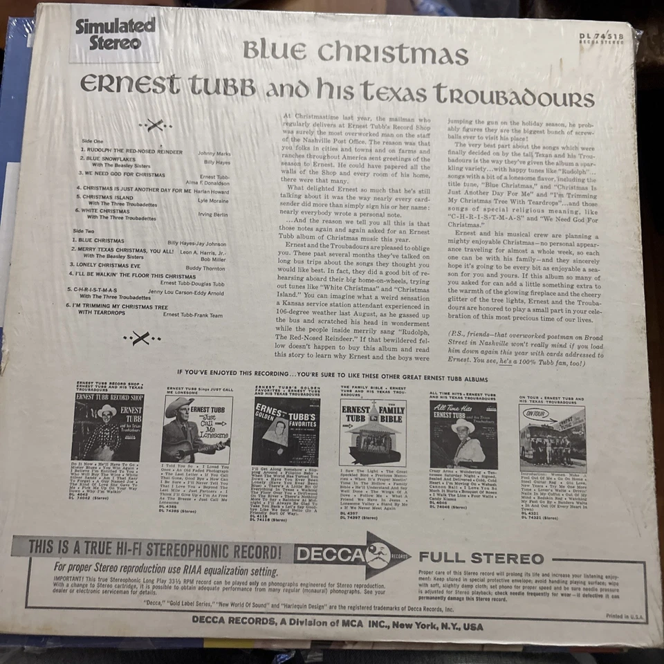 Ernest Tubb Blue Christmas LP Decca Stereo Holiday Foto 2 de 4