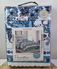 Princeton Reversible Quilt Set 3 Piece Set King, Blue  Green Floral Paisley