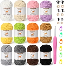 12 Skeins Fluffy Chenille Yarn for Crocheting, Soft Bulky Velvet Yarn for Knitti