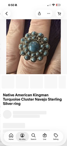 Native American Kingman Turquoise Cluster Navajo Sterling Silver ring