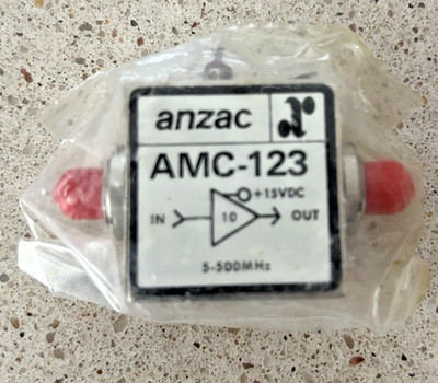 ANZAC AMC-123 RF Amplifier, 10 dB, 5-500 MHz, SMA, +15 VDC