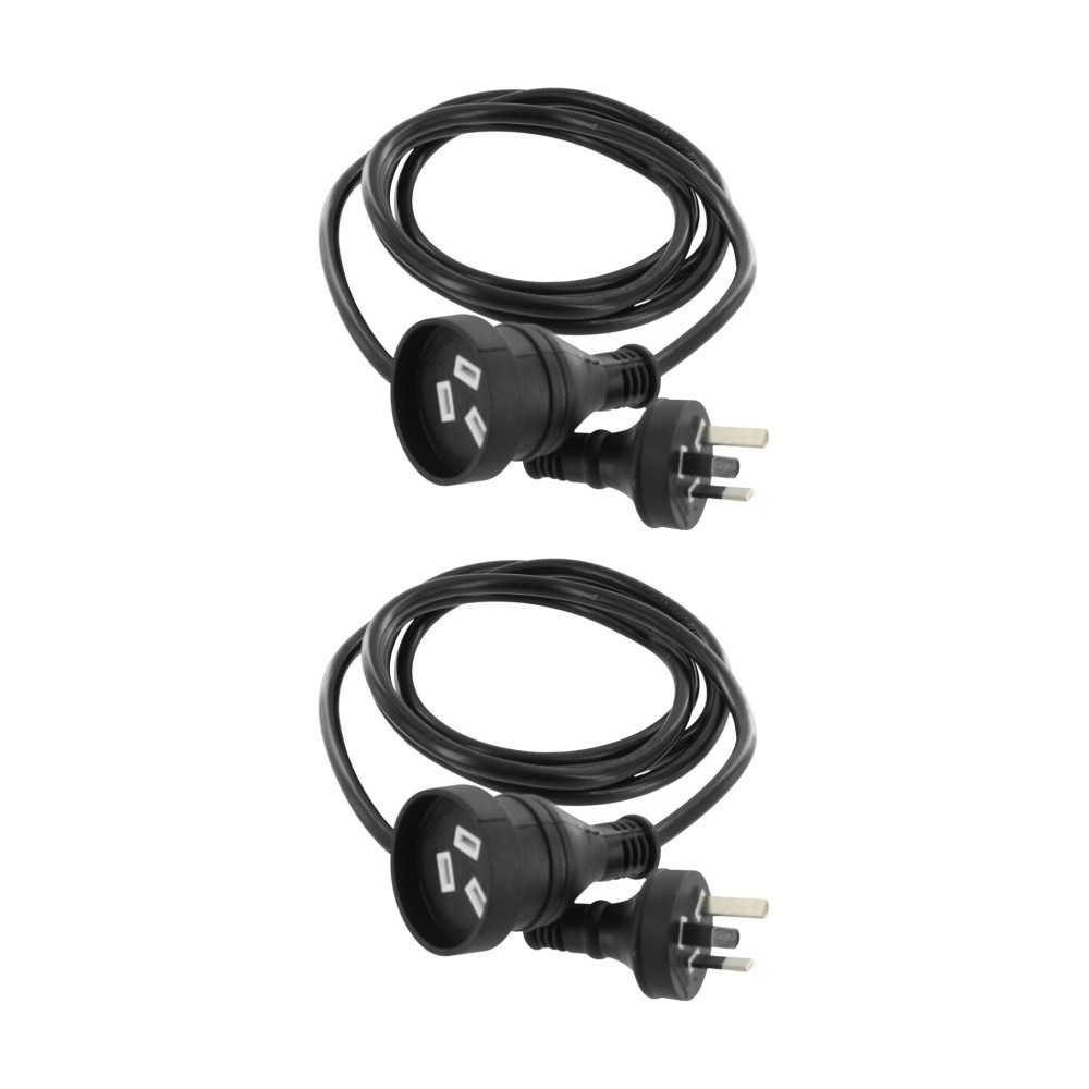 2x 2m Mains Power Extension Lead Cord Standard Australian AU 3-Pin Plug Black