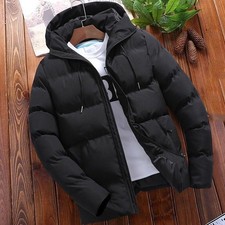 Down Mens Padded Puffer Coat Winter Warm Zip Up Jacket Hooded Quilted Outwear  