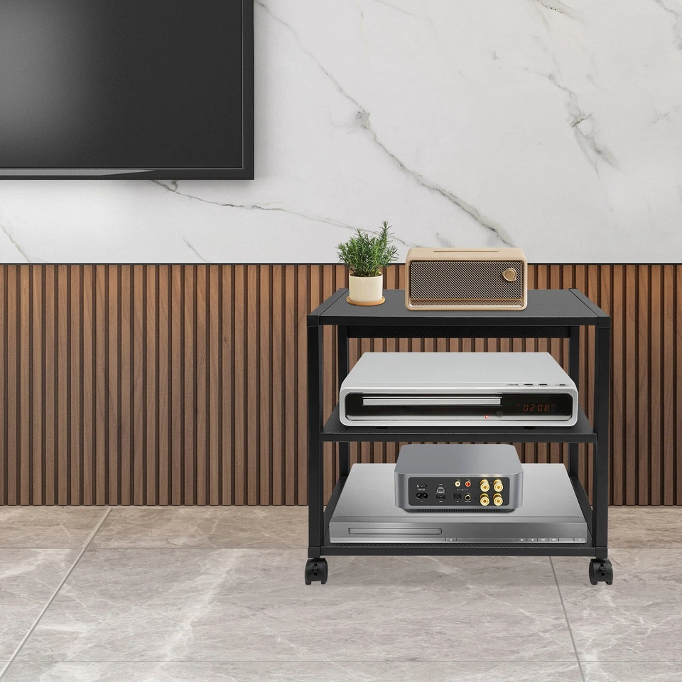 3-tier Av Media Stand Tv Entertainment Center Stereo Components With Wheels Home - Image 3 of 4