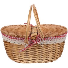  Picnic Basket for Car Trunk Portable Hamper with Lid Wicker Storage