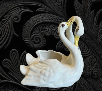 Vtg Camark Pottery Double Swan Planter Flower Pot Loving Pair Mid Century USA