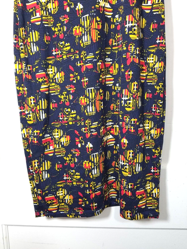 Vestido LuLaRoe Julia Amarillo Azul Rojo Negro Geométrico Floral Ajustado Mangas al Codo - Imagen 6 de 7