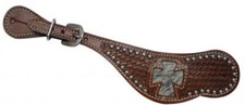 SPUR STRAPS Hair On Cowhide Inlay CROSS Studded Showman Leather Ladies Size