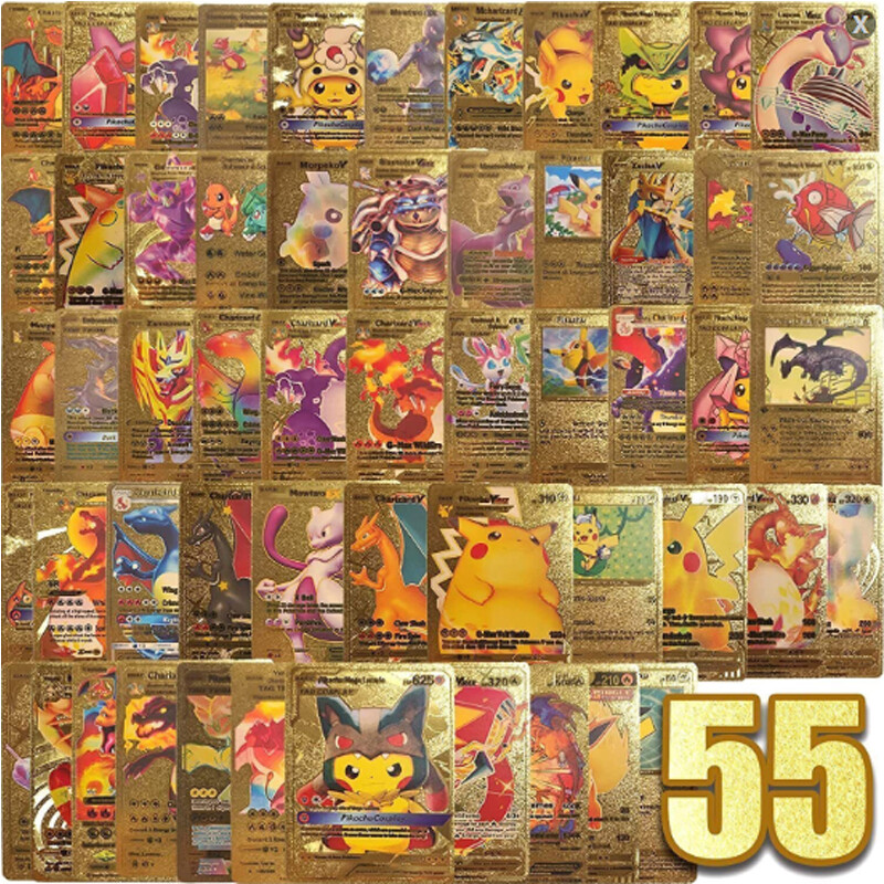 55Pcs Pokemon Card Foil GOLD PACK CARDS TCG GX Vmax GX Card Charizard Rare