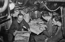 Trainee Royal Navy submariners play a round board game Ludo dur- 1942 Old Photo