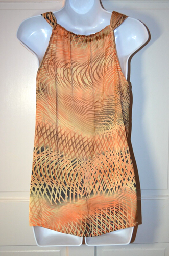 Dressbarn XL Geometric Orange Sleeveless Blouse Chest Ruffle Chest 40 inch - Picture 3 of 10