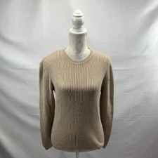 Tan Waffle Knit Angora Blend Pullover Sweater GAP Long Sleeves Crew Neck Medium