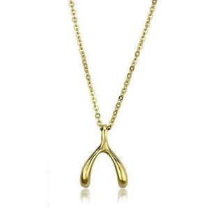 Authentic Yellow Gold Plated Wishbone Pendant Necklace 16