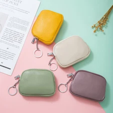 Women Safe RFID Genuine Leather Coin Purse Phone Pouch Change Wallet Key Ring