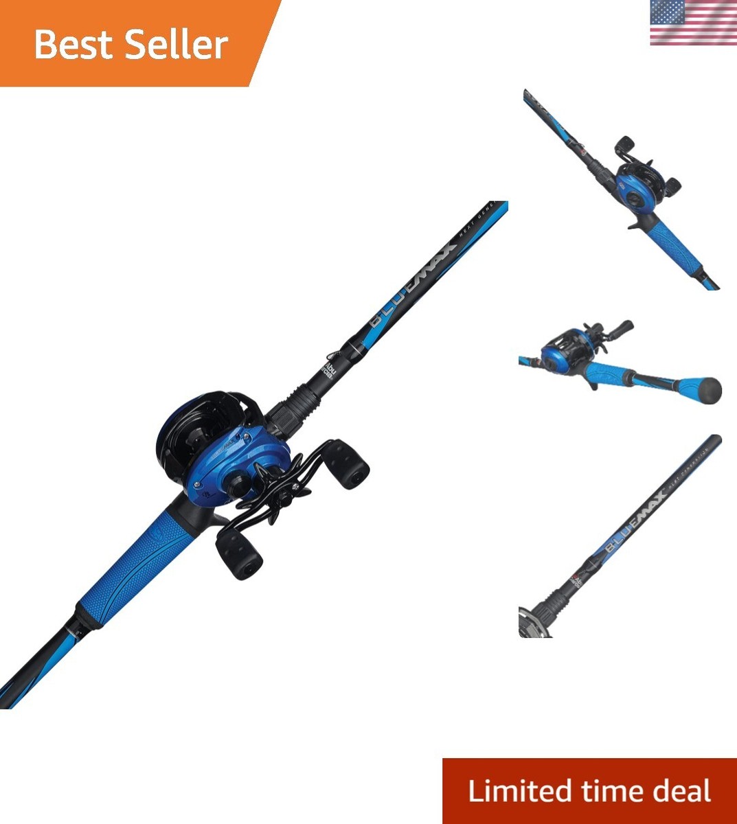 best fishing reel for 7 medium rod 7' Medium Heavy Graphite Fishing Rod and Baitcast Reel Combo - Blue Max