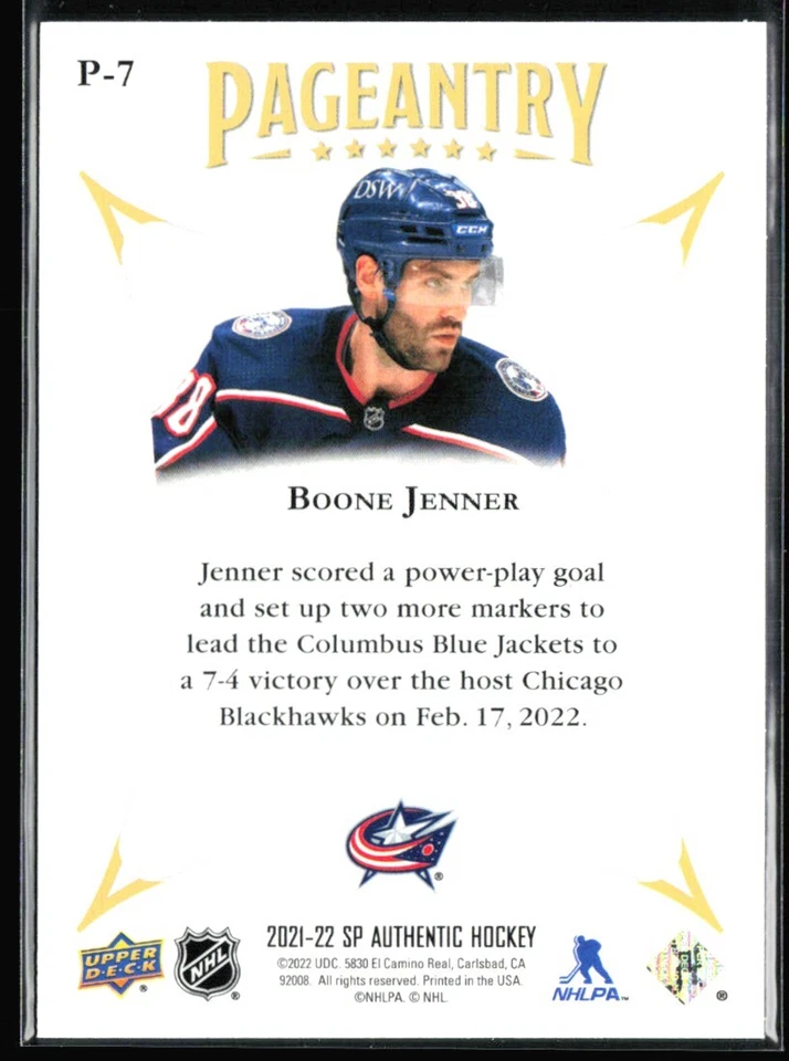 2021-22 Sp Authentic Pageantry Boone Jenner #P-7 - Image 2 of 2