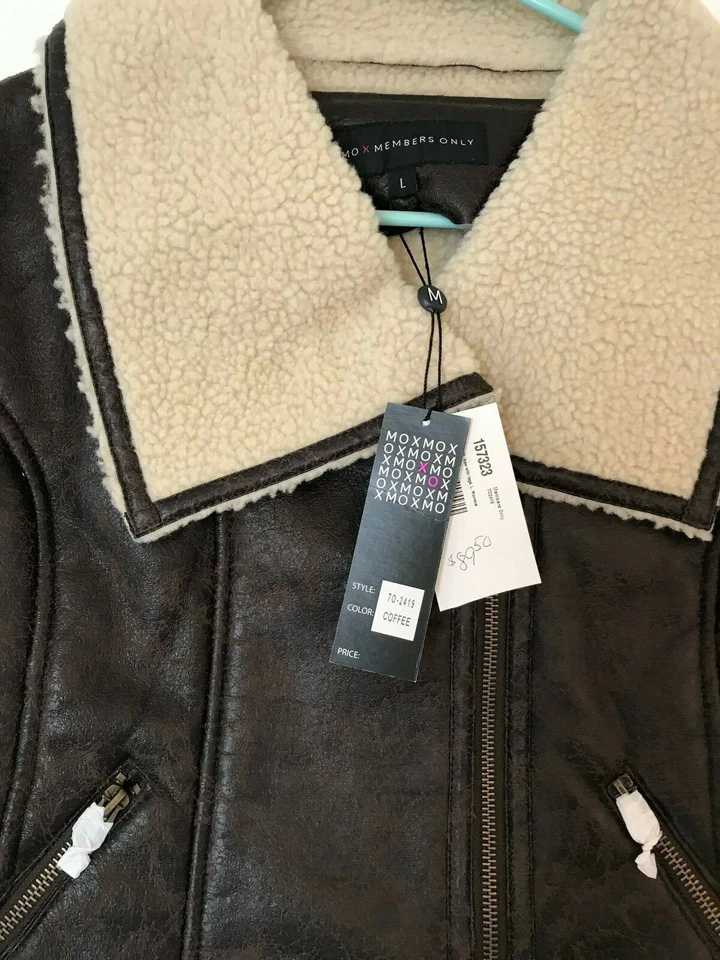 Members Only Women's Brown Faux Fur Coat Motorcycle Jacket Outerwear L - Image 3 of 4