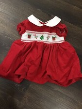 Baby Girls Vintage Smocked Christmas Dress Red Holiday 6 Months