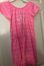 JUMPING BEANS PINK STRIPED 1 PIECE JUMPER ROMPER-"HELLO"- GIRL'S SIZE 10