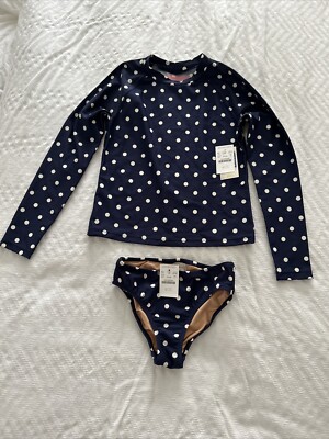 Crewcuts J. Crew Girl Rash Guard 2 Piece Swimsuit Blue Top 8 Bottom 6-7 UPF 50+