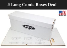 3 Long Comic Book Storage Boxes Each Holds 200-225 Stackable Durable Lid By BCW