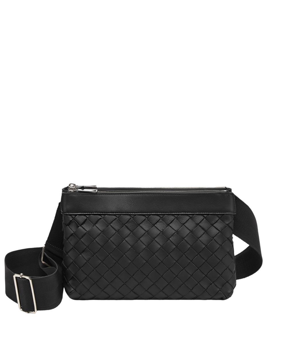 Bottega Veneta Duo $2500 Black Intrecciato Leather Crossbody Bag