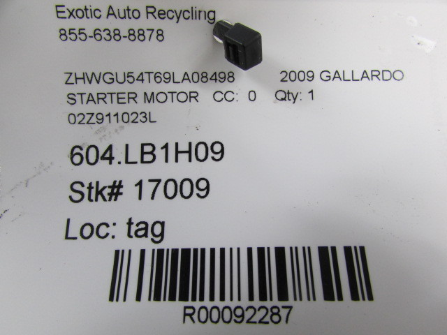 Lamborghini Gallardo LP550, LP560, LP570, Starter Motor, Used, P/N 02Z911023L