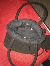 Vintage Rare BLACK CROCHETED STRING HANDBAG w/ ZIPPERED COIN PURSE Womens VTG